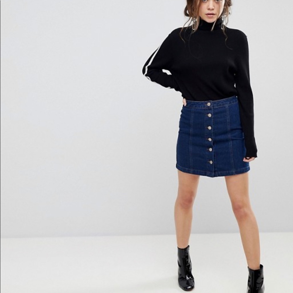 NEW LOOK A Line Button Through Denim Mini Skirt